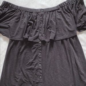 off shoulder soft button up ruffle blouse